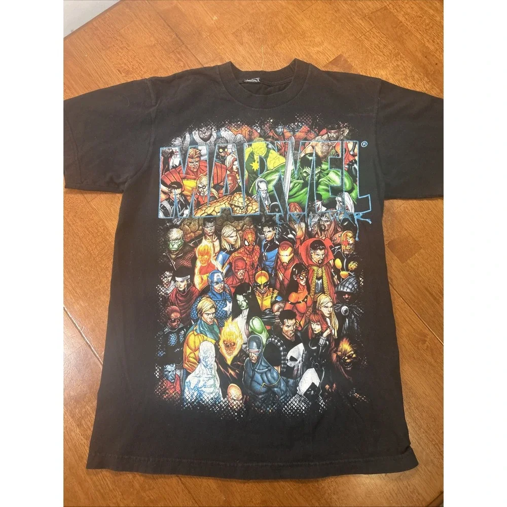 Vintage Mad Engine Marvel Characters T Shirt Black Hulk Spider-Man Wolverine